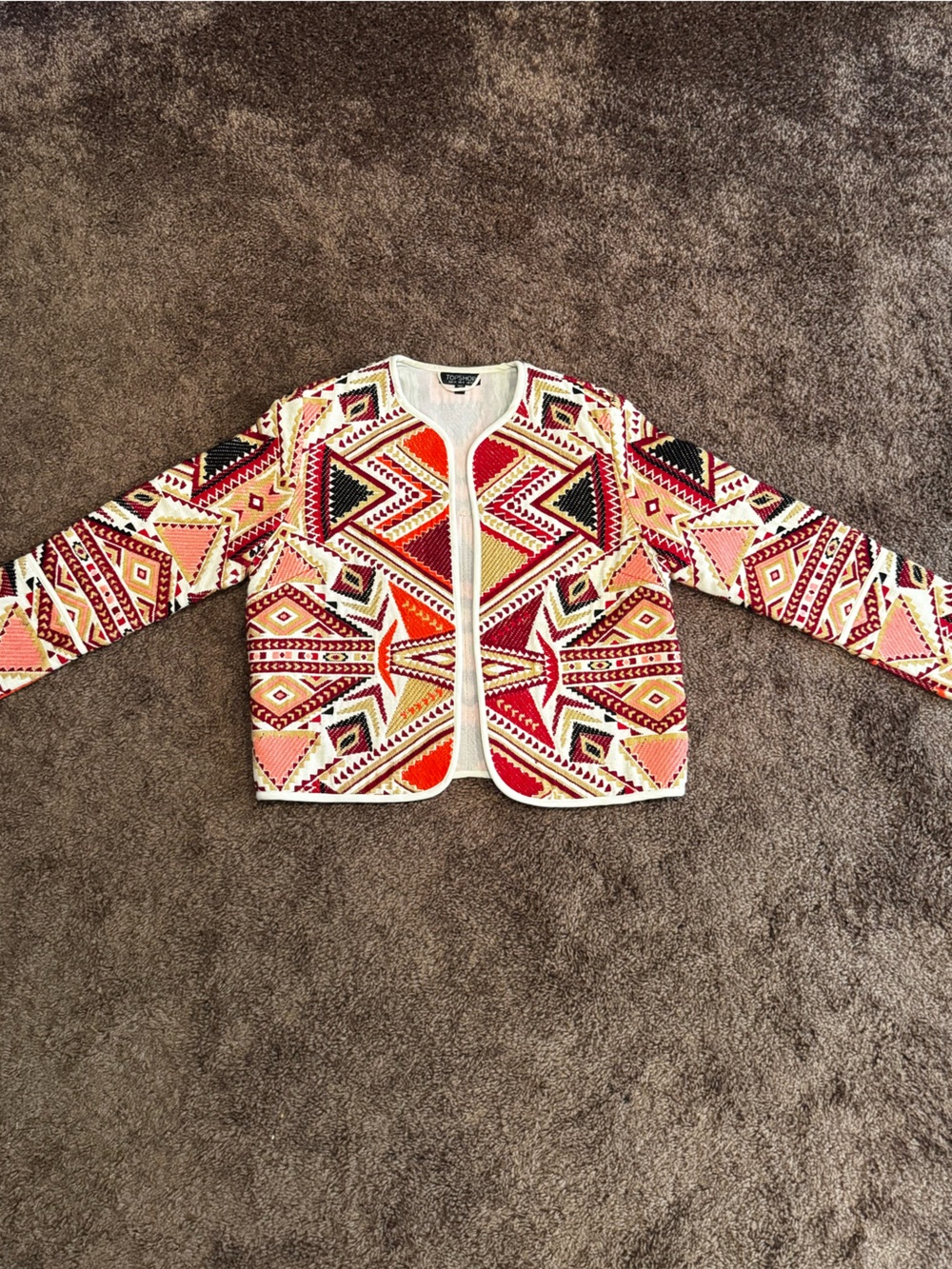 Topshop Geometric Zip-Front Crop Top in Pink & Red